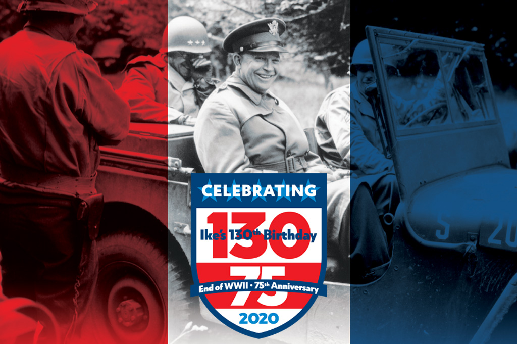 Ike's 130th B-Day - Logo celebrating 75 years since the end of WW2.