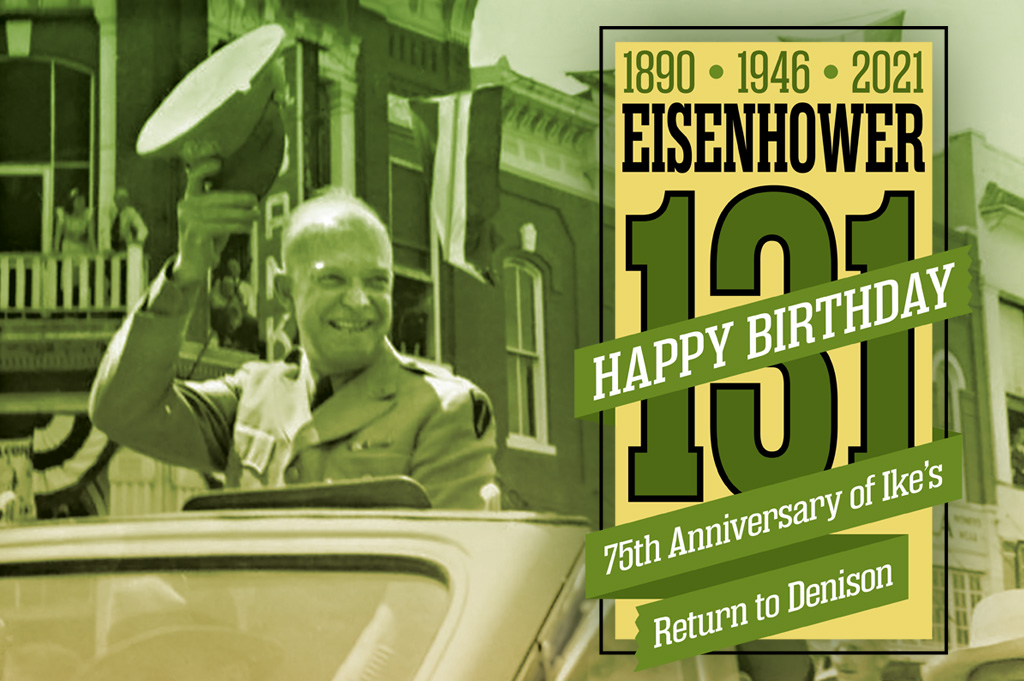 Ike's 131th B-Day - Badge logo and photo illustration of his hometown return.