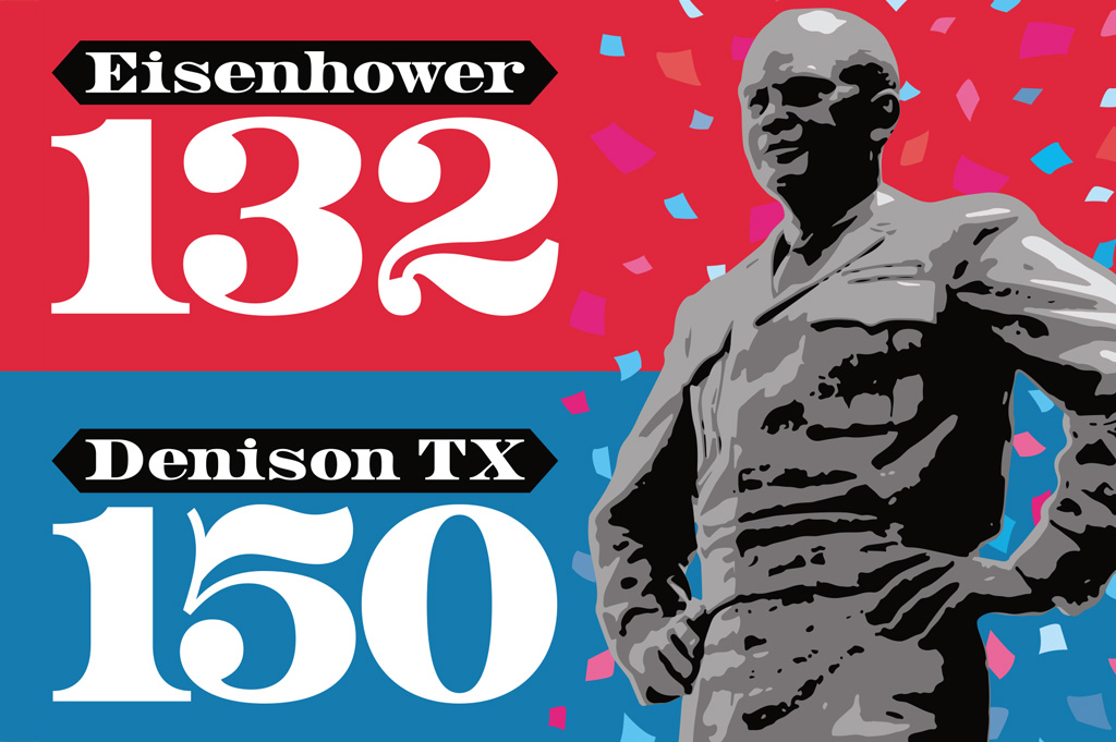 Very special event graphics for Ike's 132th and Denison's 150th birthday.