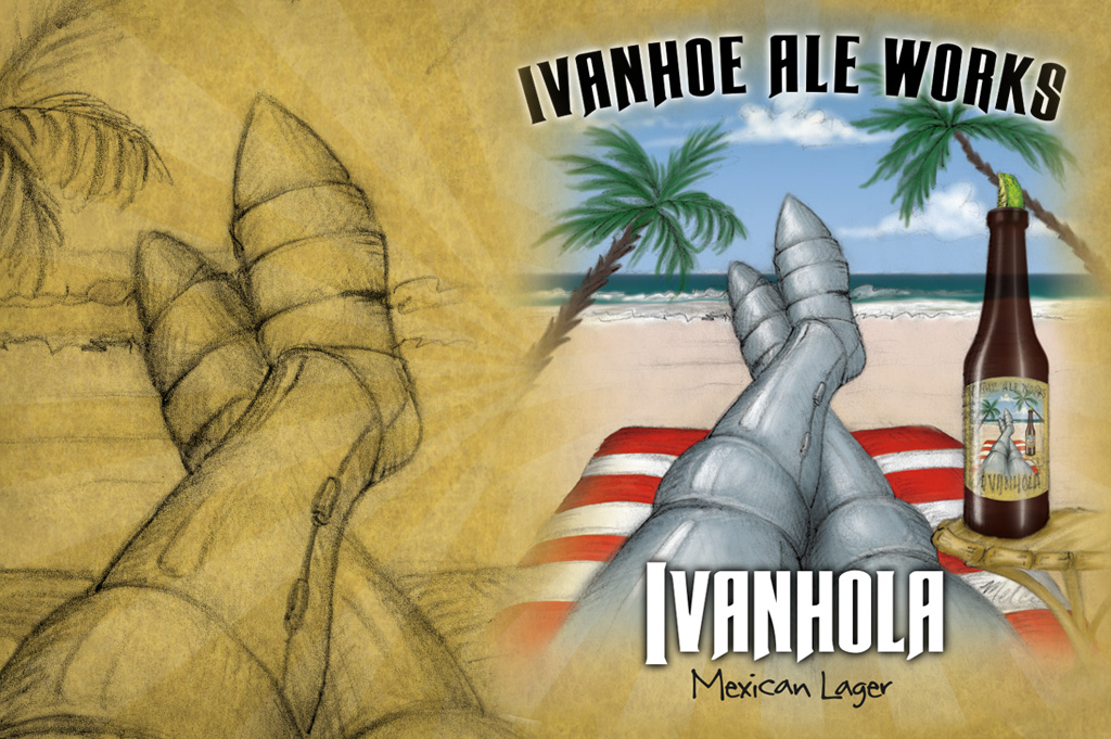 Ivanhoe Ale Works beer label illustration